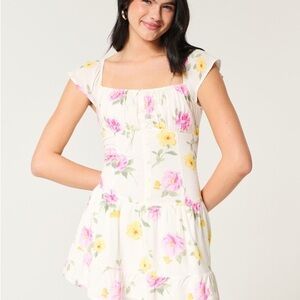 Hollister White Mini Skort Dress with Pink & Yellow Floral Print